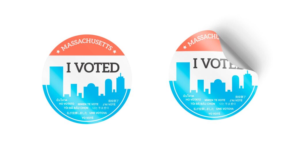 Massachusetts "I Voted" sticker by Lillian Lee, Design & Illustration