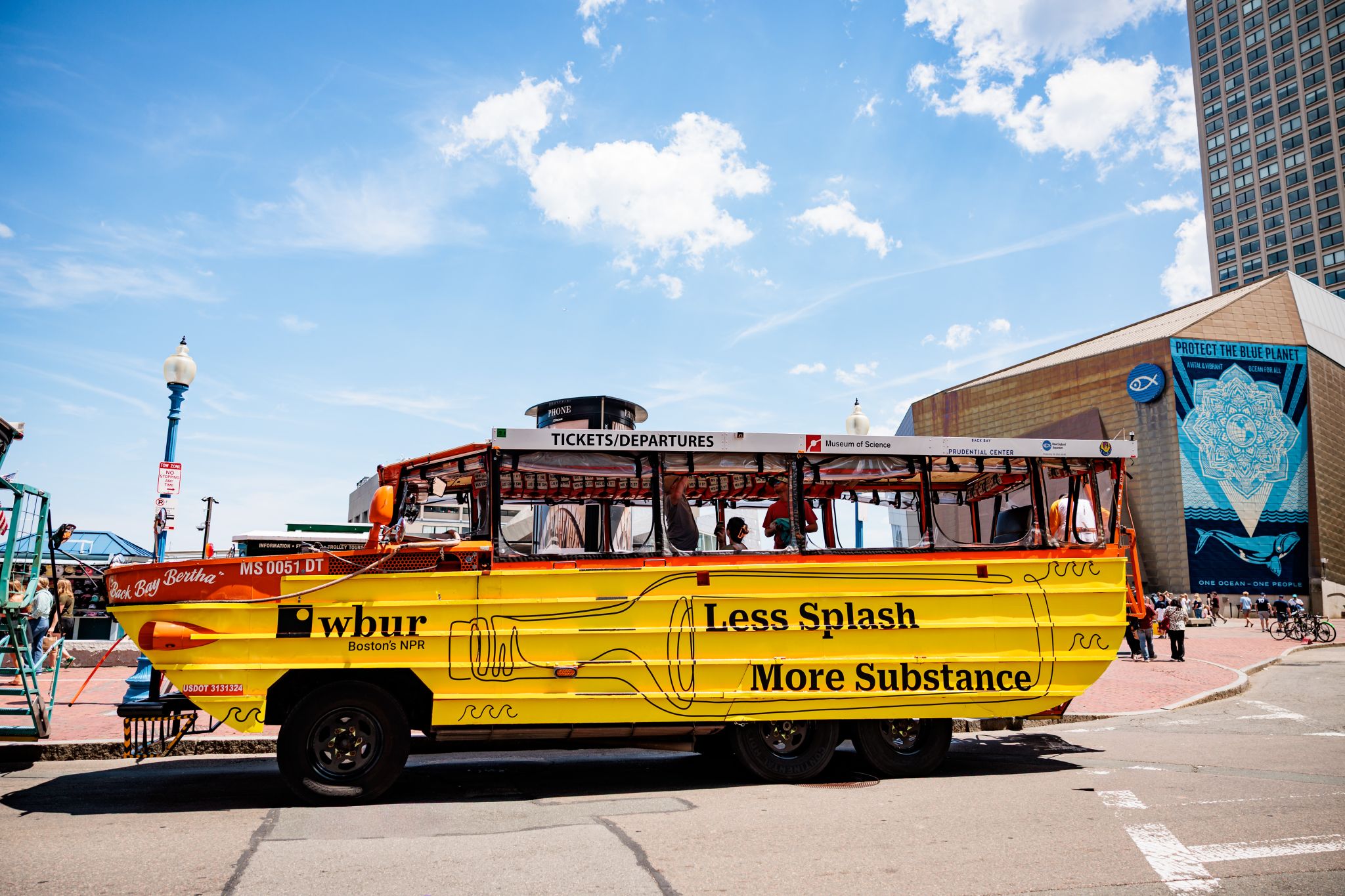 Boston Duck Boat Design WBUR yellow message in a bottle line art Boston duck boat design